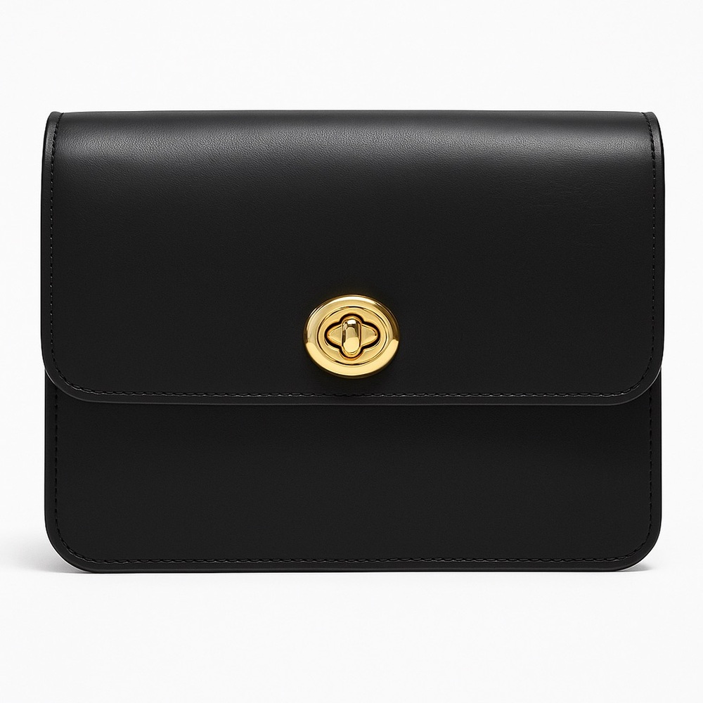 Coach Black Leather Clutch with Gold Turnlock